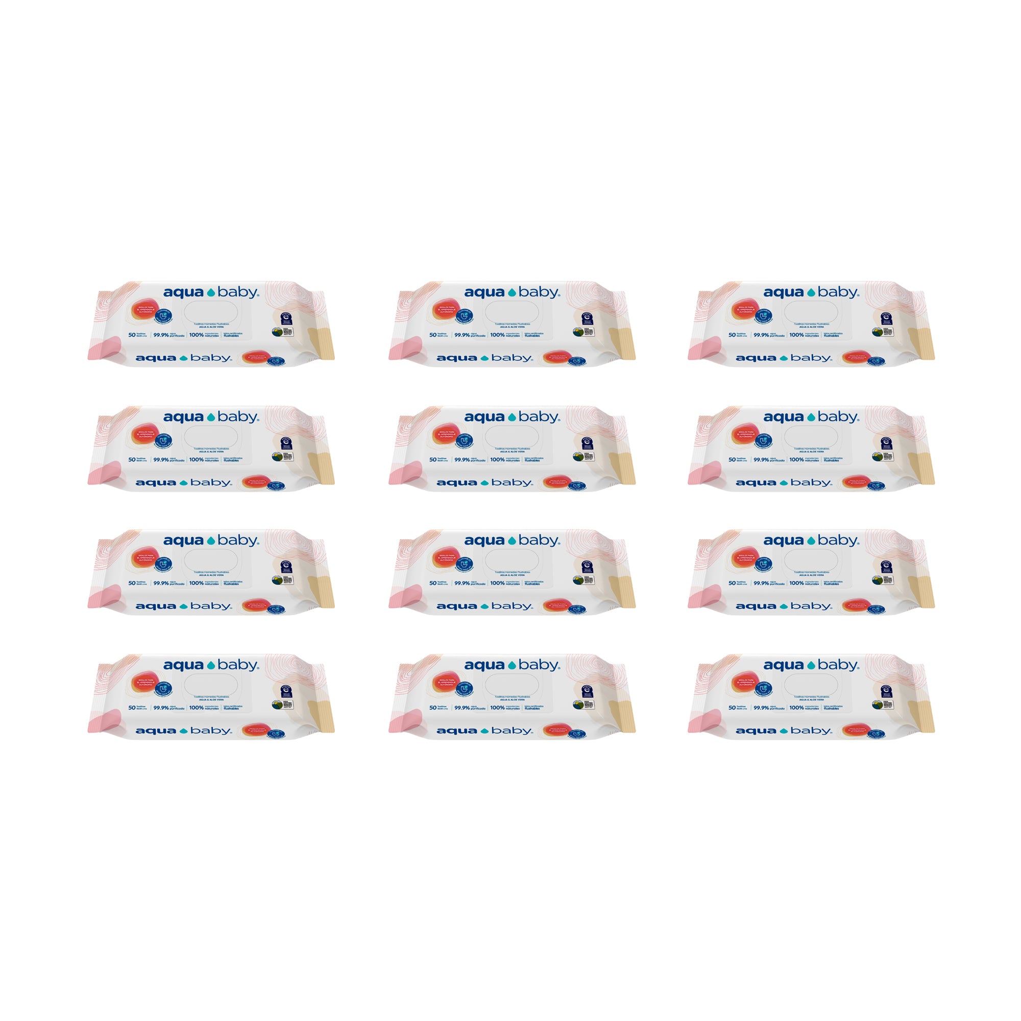 Aqua Baby Flushables 12 Bolsas de 50 Toallitas Húmedas