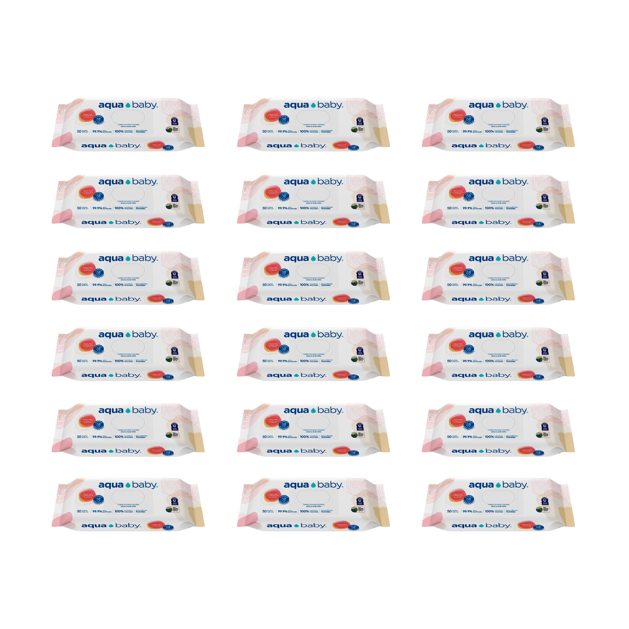 Aqua Baby Flushables 18 Bolsas de 50 Toallitas Húmedas