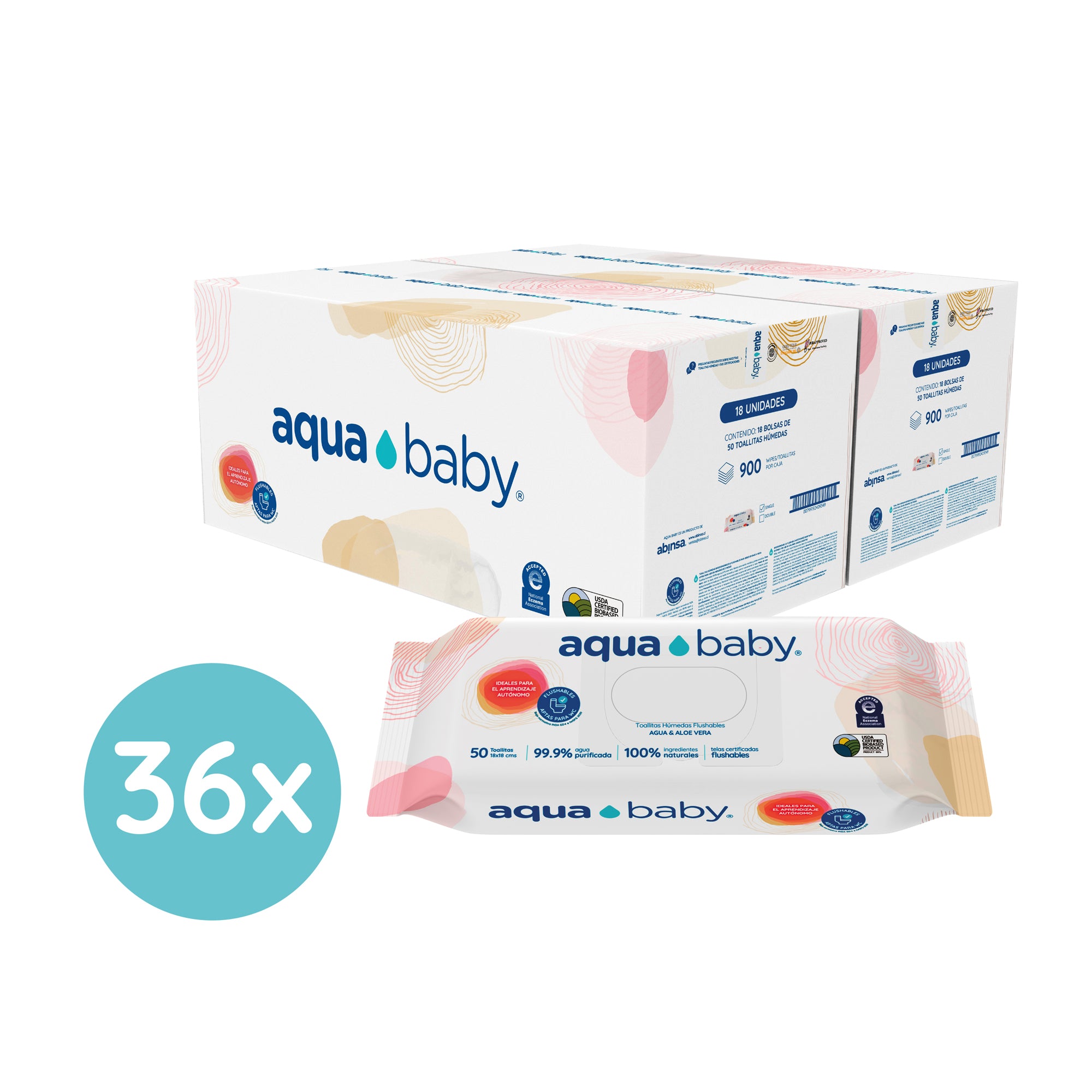 Aqua Baby Flushables 36 Bolsas de 50 Toallitas Húmedas