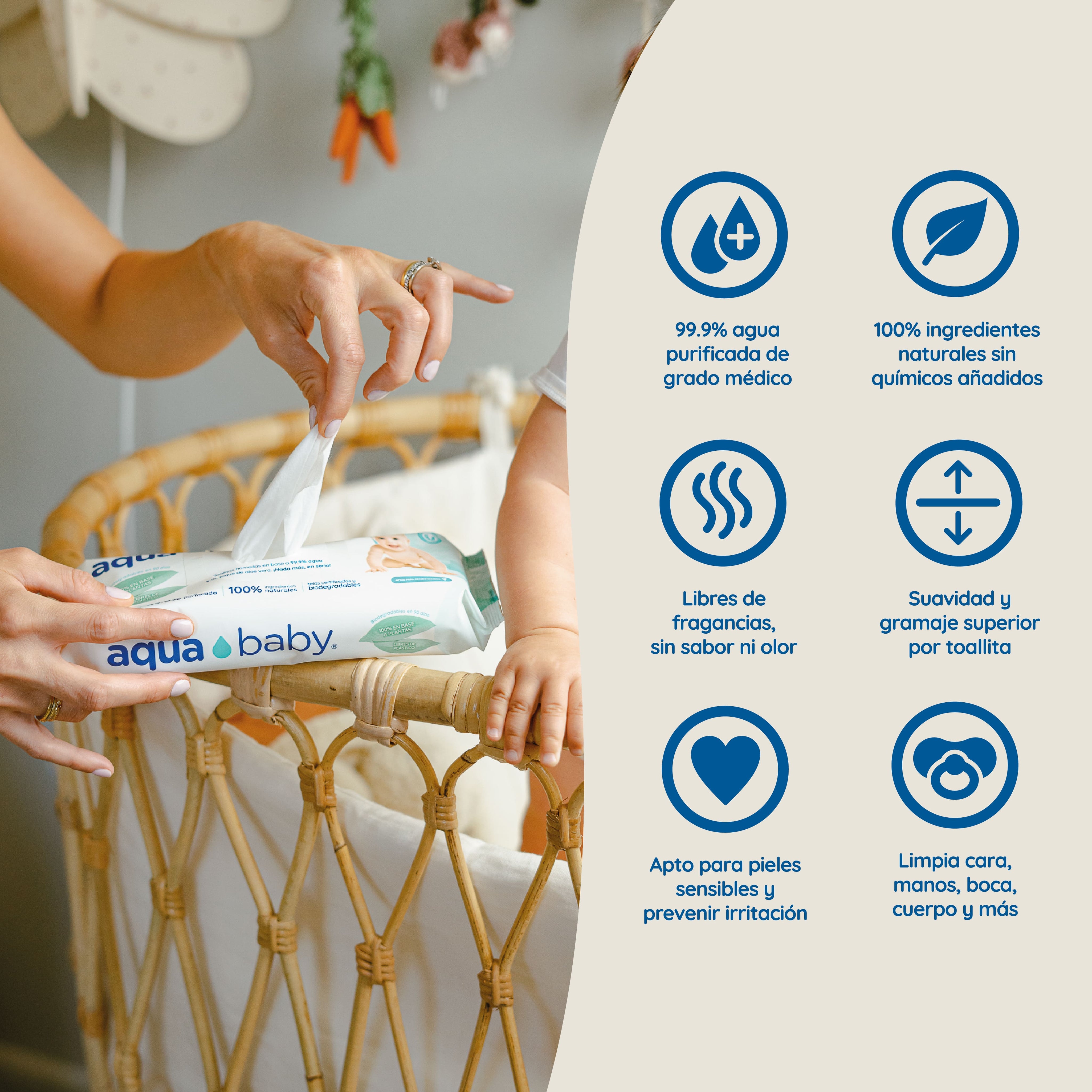 Aqua Baby Biodegradables 6 Bolsas de 60 Toallitas Húmedas